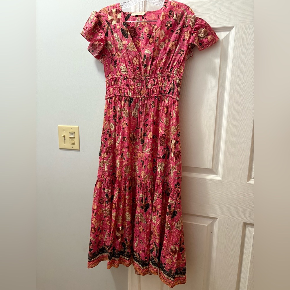 Ulla Johnson Hollyhock Angelica Floral Flutter Sleeve Midi Dress Size 2